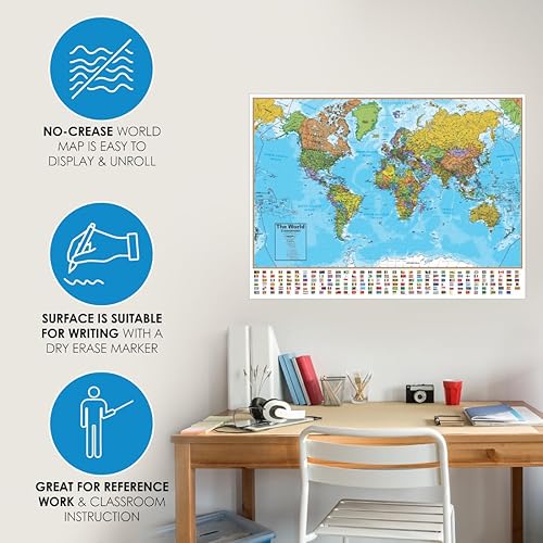 Miniatura 5 de Waypoint Geographic Blue Ocean Series Mapa de pared del mundo, póster laminado de mapa del mundo, arte de pared educativo para el hogar, aula u