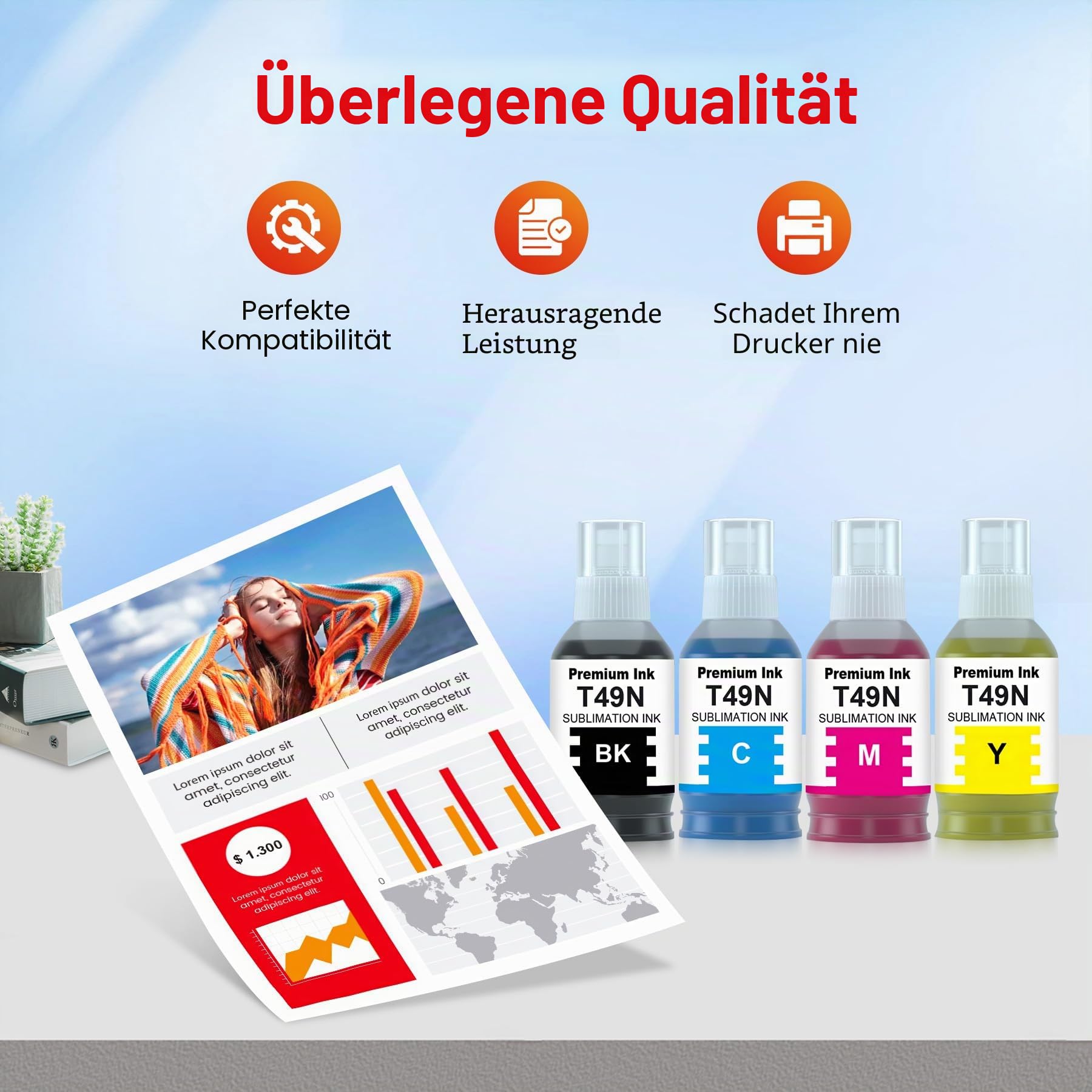 T49N T49N1-T49N4 Sublimation Ink für EPS SC23BK SC23C SC23M SC23Y für SC-F100 SC-F160 SC-F500 SC-F501‎ SC-F560 SC-F150 SC-F550(4Stück)