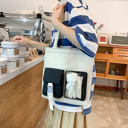 Vista 6 de pdghiue Juego de mochila Kawaii estética de 5 piezas con pin Kawaii y accesorios colgantes, material de nailon Duradero y adorable