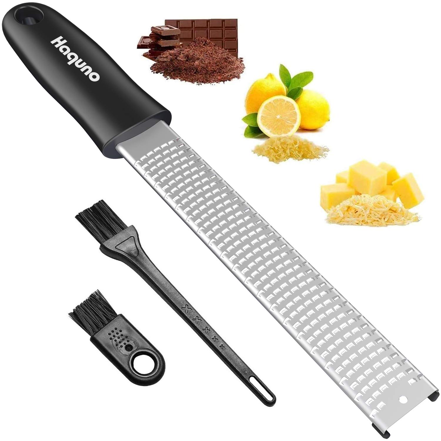 HaqunoLemon Zester, Grater Zester — Parmesan Cheese Lemon, Ginger, Garlic, Nutmeg, Chocolate, Vegetables, Fruits - Razor-Sharp Stainless Steel Blade