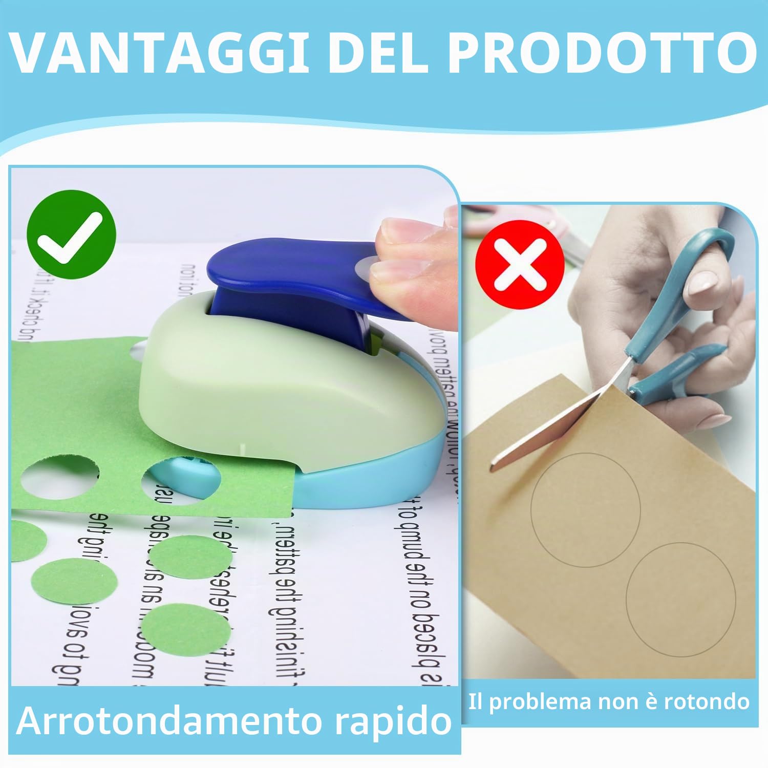 Set di 3 fustelle rotonde, Cerchio Perforatrice, Perforatrice Decorativa Cerchio, Punzonatrice Cerchio per Scrapbooking, Album, Carta(8mm 15mm 25mm)