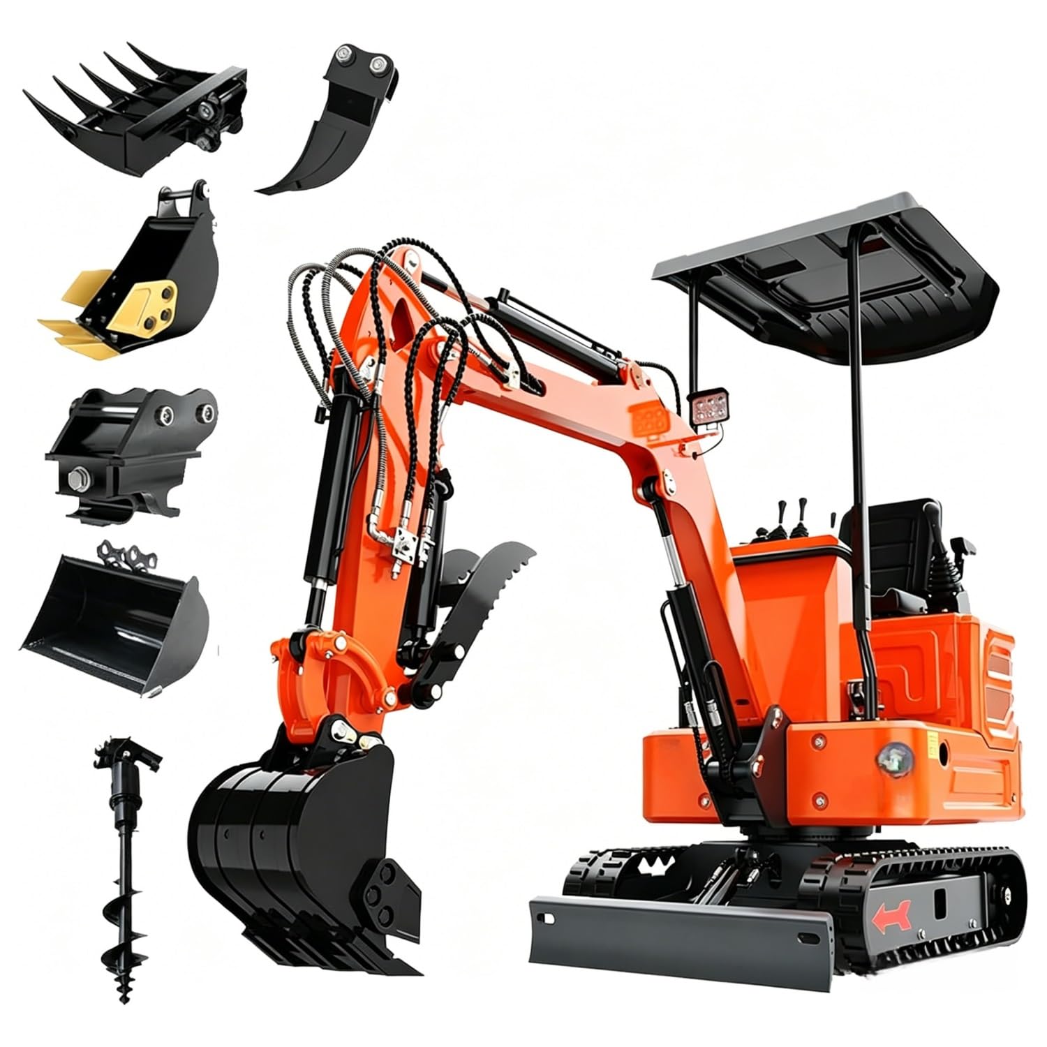 2650 Lbs Mini Excavator - 13.5HP Gasoline Micro Digger with 36" Narrow Width, Hydraulic Thumb Clip & Quick Coupler for Garden, Farm & Trenching(150pro+6attachments)