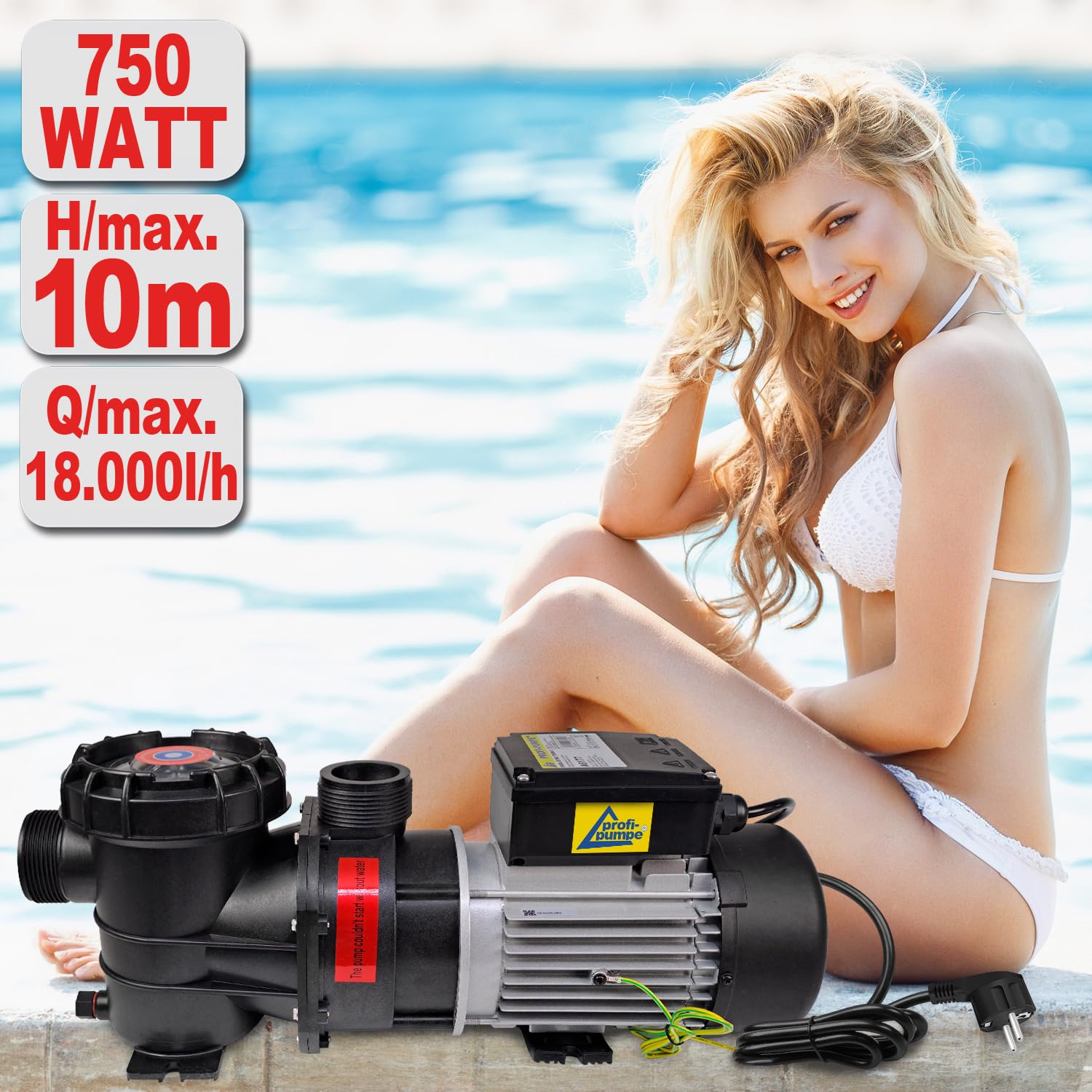 Schwimmbadpumpe Poolpumpe - Filterpumpe Schwimmbad/Swimmingpool, energiesparsam zuverlässig und effektiv, leichte Filterreinigung (POOL-STAR-750W)