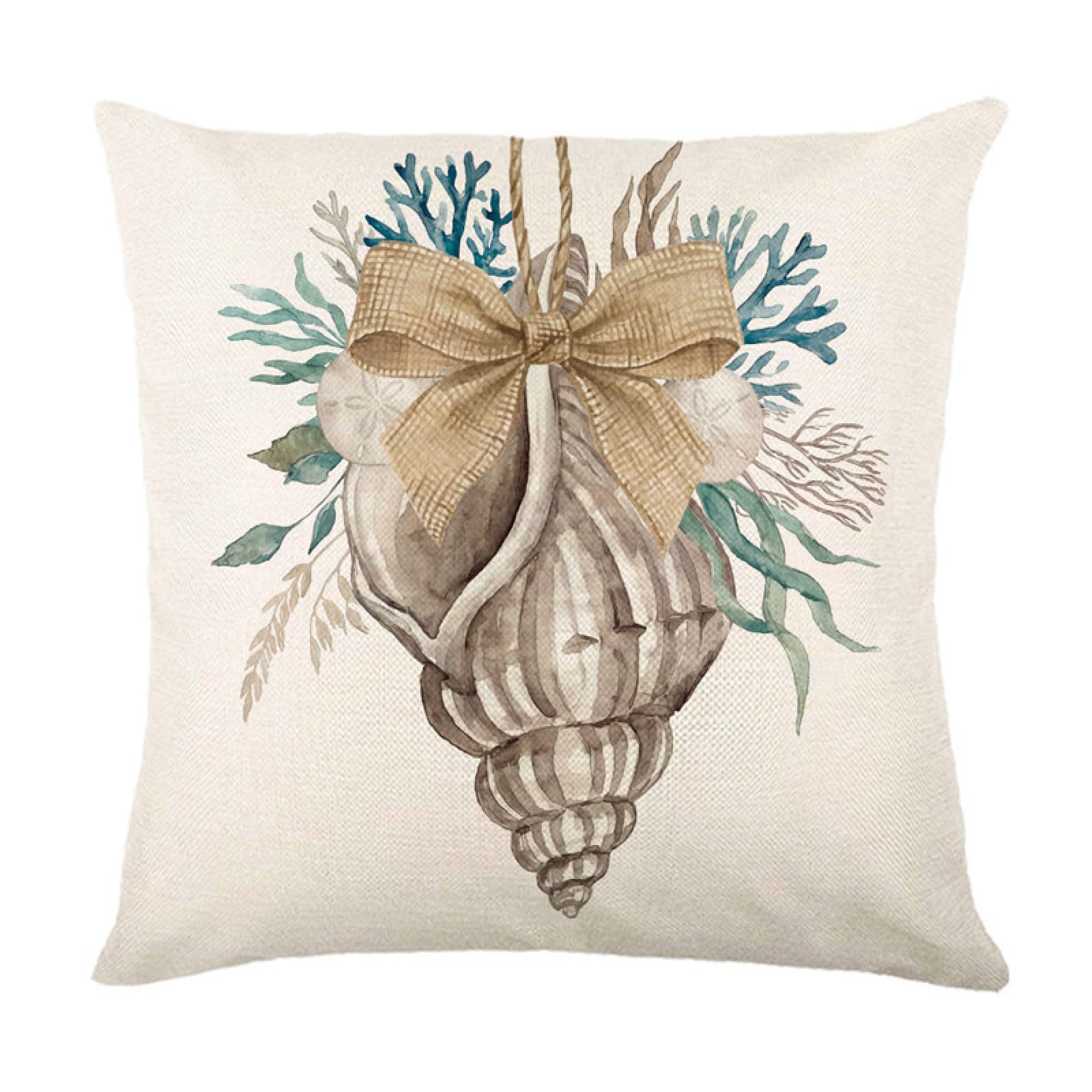 Cushion Covers 50cm x 50cm Brown Bow Conch Decorative Pillows with Invisible Zipper Garden Cushions Square Linen Scatter Cushions Comfortable Breathable Pillow Cover