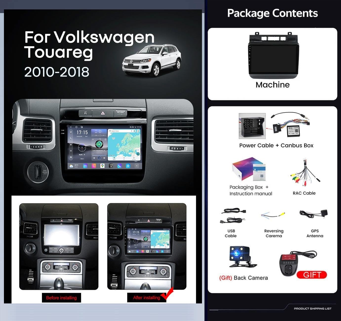 Autoradio Double Din per Volkswagen Touareg Fl Nf 2010-2018, Lettore Navigazione Multimediale Auto, Carplay Wireless & Android Auto, Bluetooth 5.0/FM AM DAB+, RDS SWC/DVR & Cam(X1)