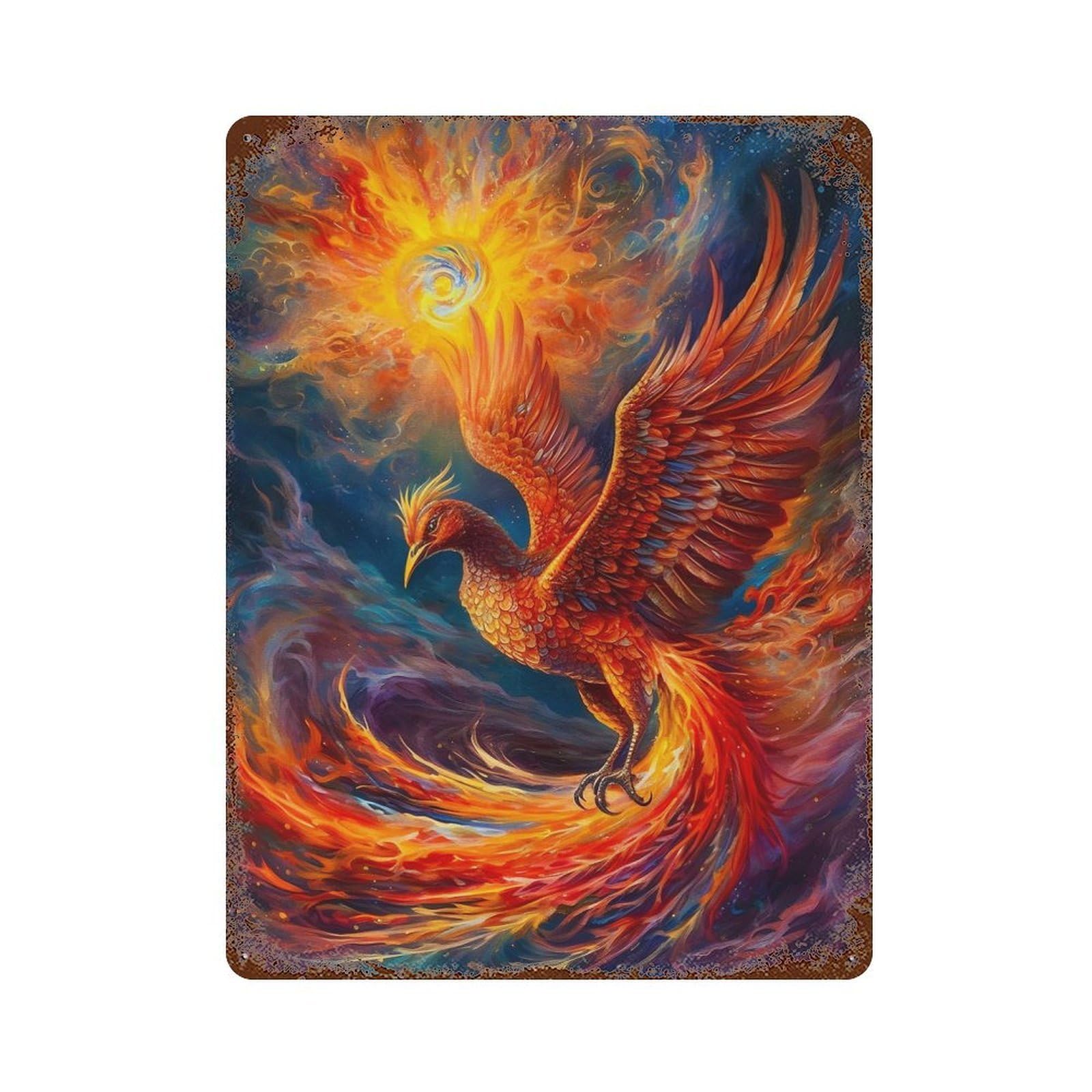 Abstract Phoenix Aged Metal Wall Plaque 15.7"x11.8", Classic Wall Plaque for Garage, Pub Or Kitchen