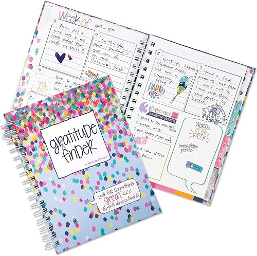 Gratitude Finder Diario de 52 semanas sin fecha para mujeres, adolescentes y niñas con 165 calcomanías ilustradas a mano (fiesta de confeti)