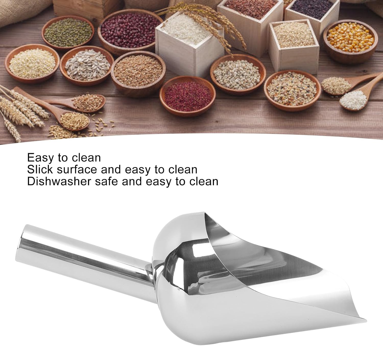 Shovel for Digging,Wooden Garden Shovel,Stainless Steel Ice Scoop, Large Capacity Multipurpose Heavy Duty Food Shovel for Kitchen for Kitchen Bar Party Wedding(Small 80x66x100cm)