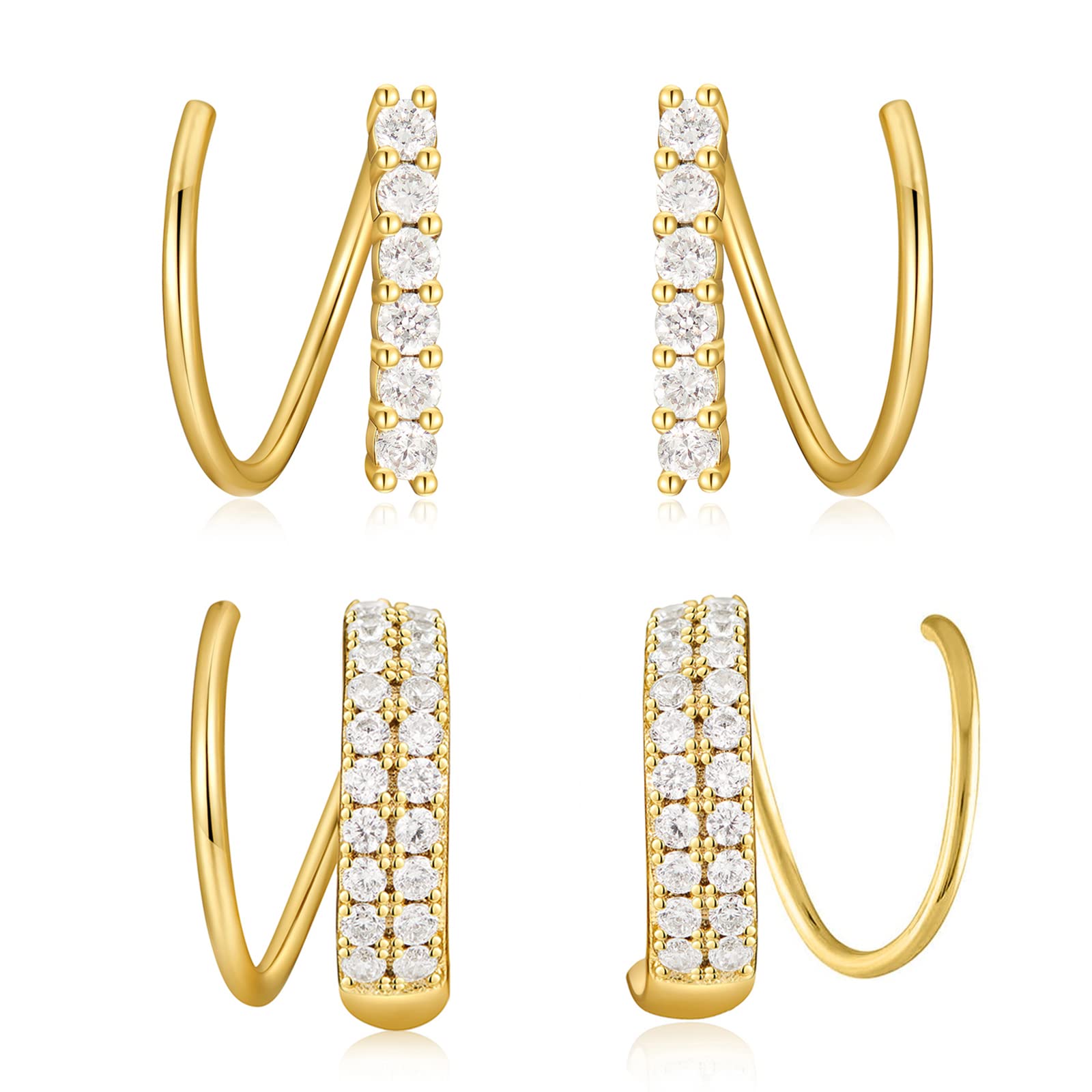 JINEAR 925 Sterling Silver Spiral Hoop Earrings，Twist Double Earring，Cubic Zirconia Cartilage Wrap Ear Piercing Earrings for Women and Girl（2pairs）