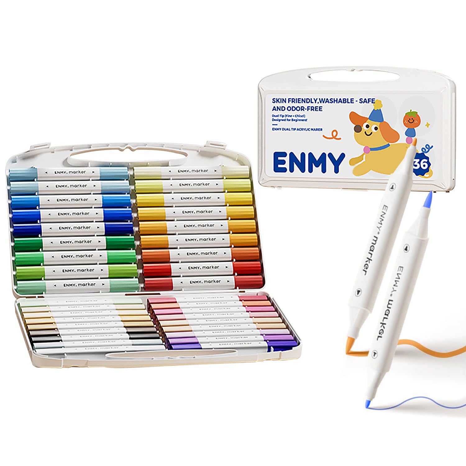 Amazon | ENMY 36色セット アクリルマーカー 太細両端 イラスト