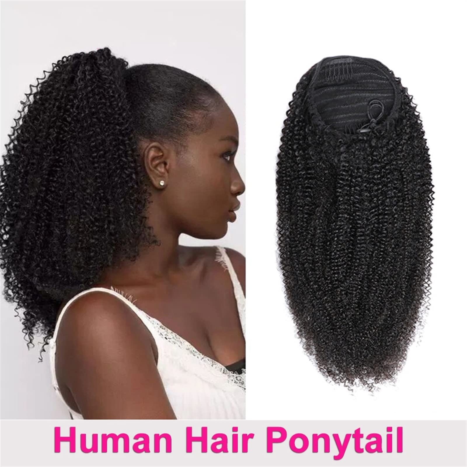 Piezas de Pelo de Moño Para mujer Cola de caballo con cordón de 10-28 pulgadas Cabello real Mongol Negro Rizado Cola de caballo Extensión del cabello Horquilla Peluca de cola de caballo Bollo de pelo