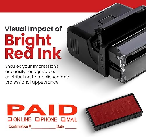 Miniatura 4 de Promot Sello de pago autoentintado - Pagado por oficina, cuentas por pagar con número de confirmación y fecha - Tinta roja de goma, sello