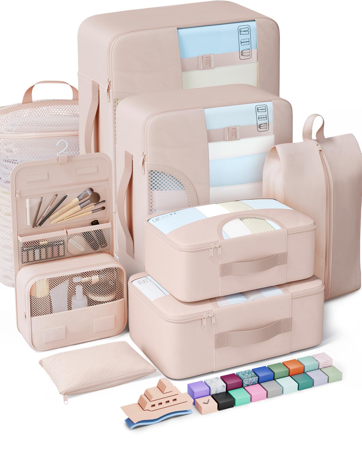 Veken 8 Set Packing Cubes, Cruise Ship Travel Essentials Accessories for Beach Vacation, Personalized Gifts for Women Mom Her, Suitcase Organizer Bags for Luggage with Hanging Toiletry Bag