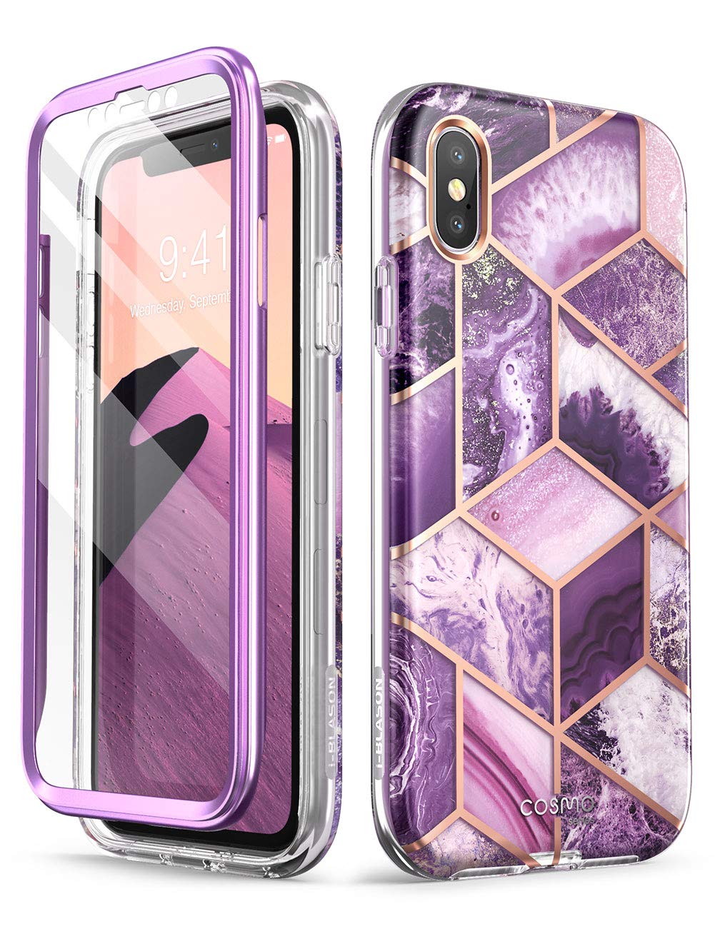 i-BlasonCosmo Series Designed for iPhone Xs Max Case 2018 Release, Full-Body Bumper Case with Built-in Screen Protector, 6.5"-Ameth