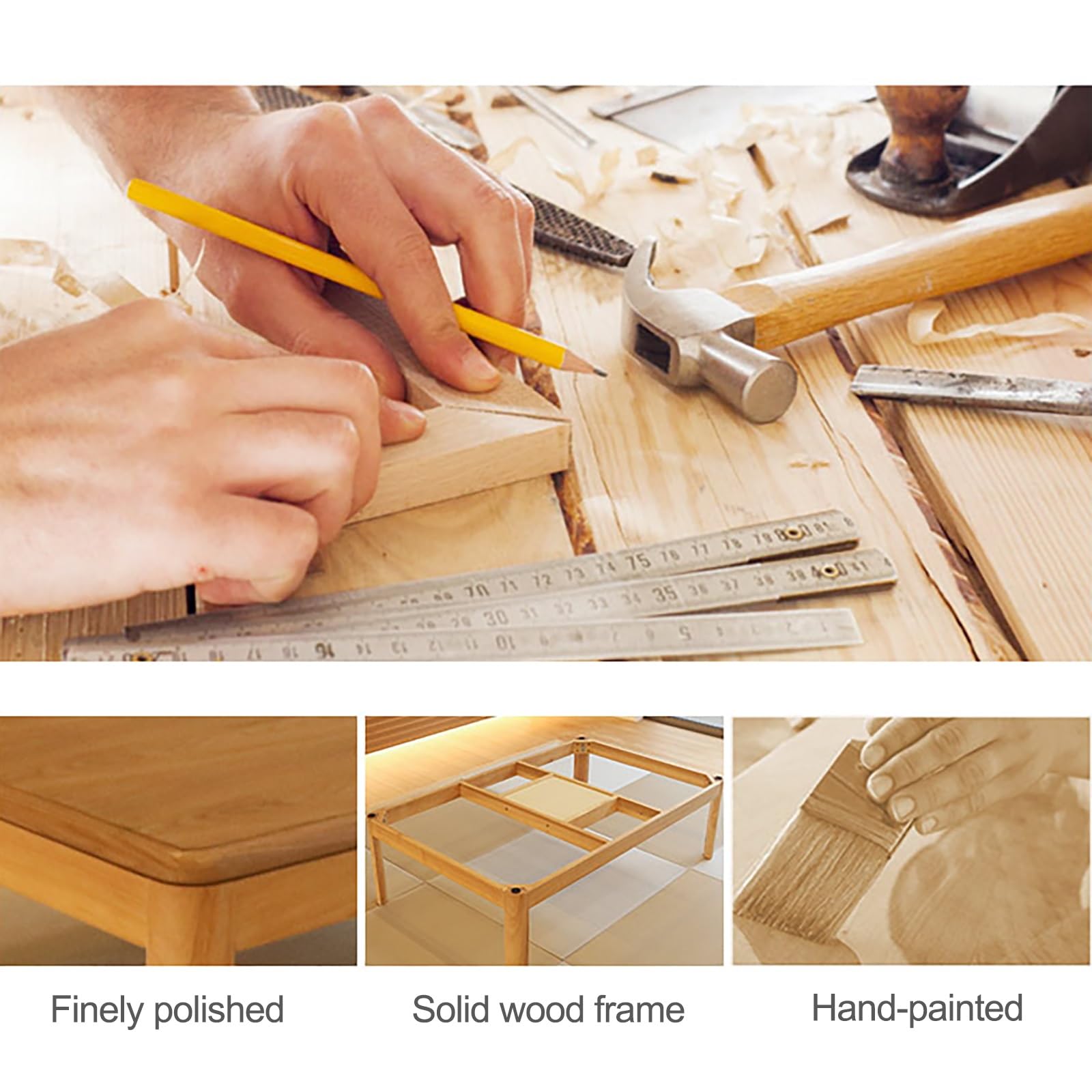 Dieser Tisch mit Heizung aus natürlichem Holzmaterial, beheizter Tatami-Tisch mit Fußwärmer, quadratische Tischplatte, Schlichtes Design für die Küche zu Hause (gelb)