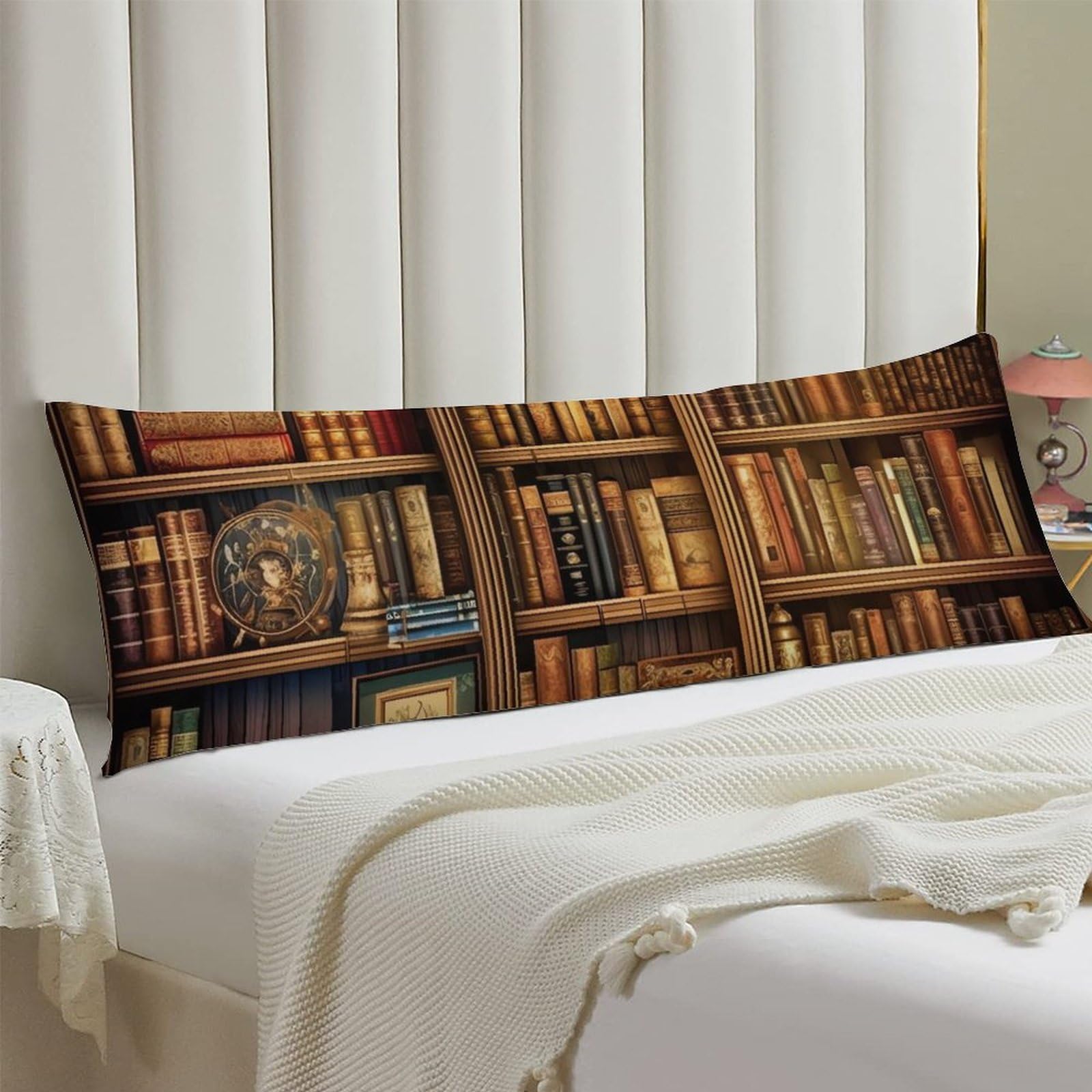 Long Body Pillowcase With Zipper 20x54 Inches Library Bookshelf Book with Protector Breathable Soft Microfiber Throw s for Bed Couch Pillow Cover 1PCS