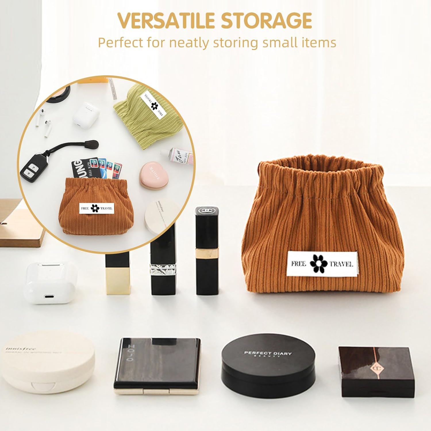 Corduroy Makeup Bag 12PCS, Elastic Aesthetic Lipstick Bag, Cute Mini Cosmetic Bag, Daily Portable Travel Organizer Bag, Hair Accessories Storage Pouch, Multipurpose Small Organizer (12 Pack)