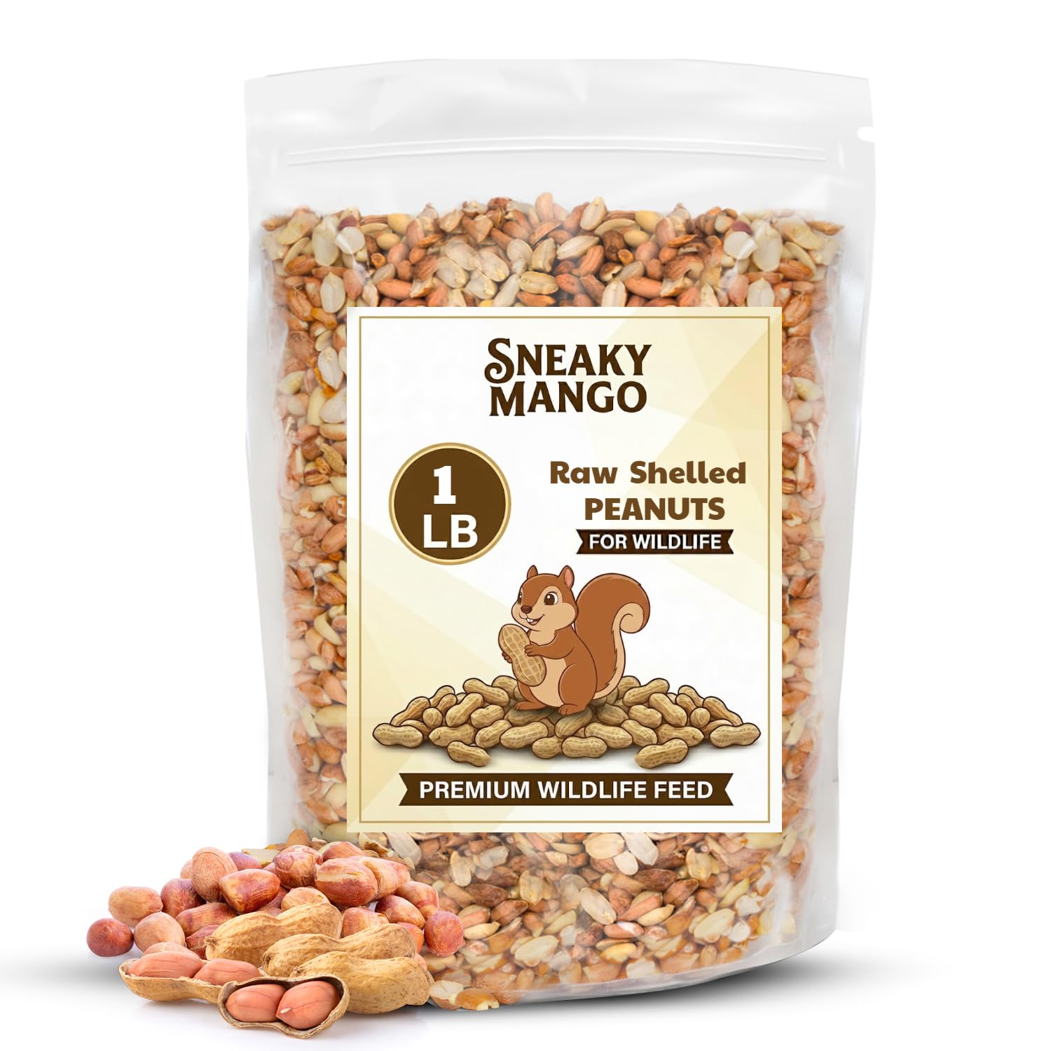 Sneaky Mango - Raw Out of Shell Peanuts - 1 Pound - Shelled Peanuts for Birds – Wildlife Quality - Food for Squirrels, Deer, Birds, and Other Wildlife Animals – Grown in The USA