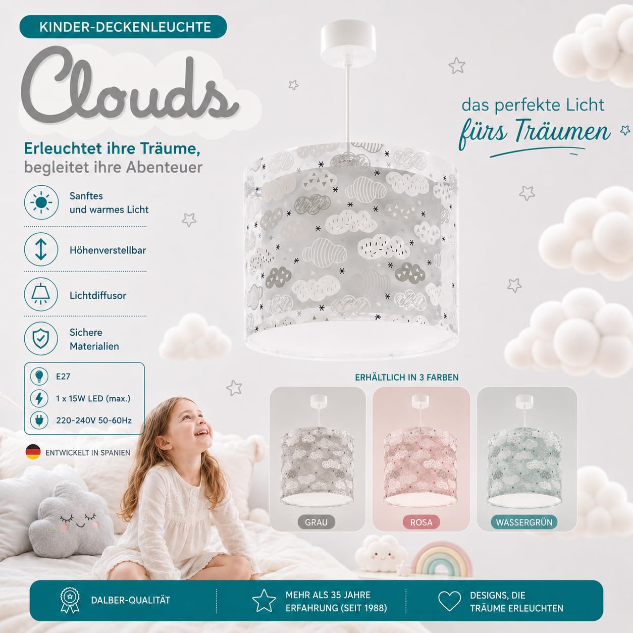 Dalber Kinder Pendelleuchte Clouds Wolken Grau 41412ME