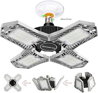 150W Éclairage de garage à LED E27 6500K Blanc Froid Lampe LED Lumière de Garage Avec 4 panneaux réglables 15000LM Projecteur super lumineux pour Garage Entrepôt Travail Atelier (argent)
