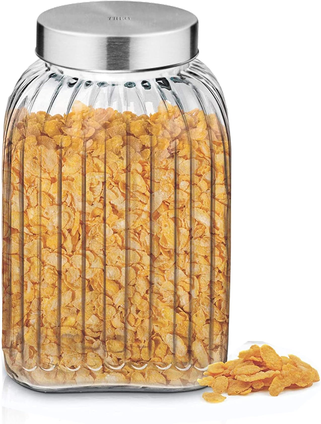 Treo By Milton Bruno Storage Container, Glass Jar with Air Tight Steel Lid, 4800 ml, 1 Piece, Transparent Jar for Snacks, Pulses, Masala, Pickles, Cereals, Cookies, Dry Food