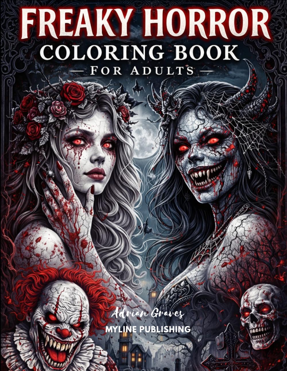 Freaky Horror Coloring Book for Adults: 50 Dark, Creepy & Gothic Pages | Demons, Witches, Skulls, Nightmare Creatures & Haunted Scenes for fear…