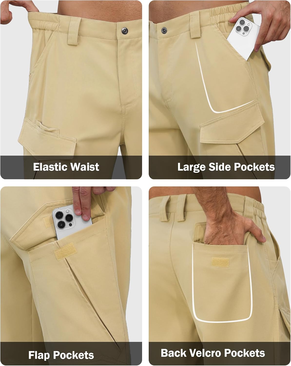 Mens Cargo Pants Elastic Waist Stretch Pants for Men Lightweight Quick-Dry Hiking Pants with Multi Pockets - Image 6
