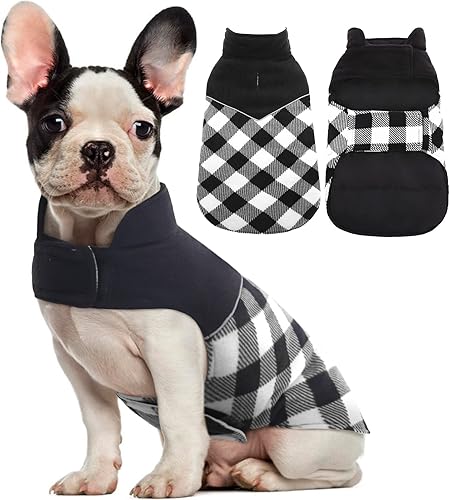 Abrigo para perro Kuoser de invierno, de estilo británico a cuadros, con forro polar, prenda cálida para Navidad, chaqueta para perro para el frío,