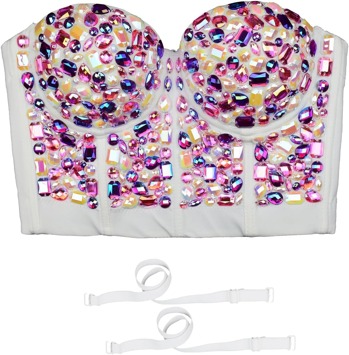 ELLACCI Women's Sexy Rhinestone Bustier Crop Top Club Party Glitter Corset Top Bra Purple - Image 3