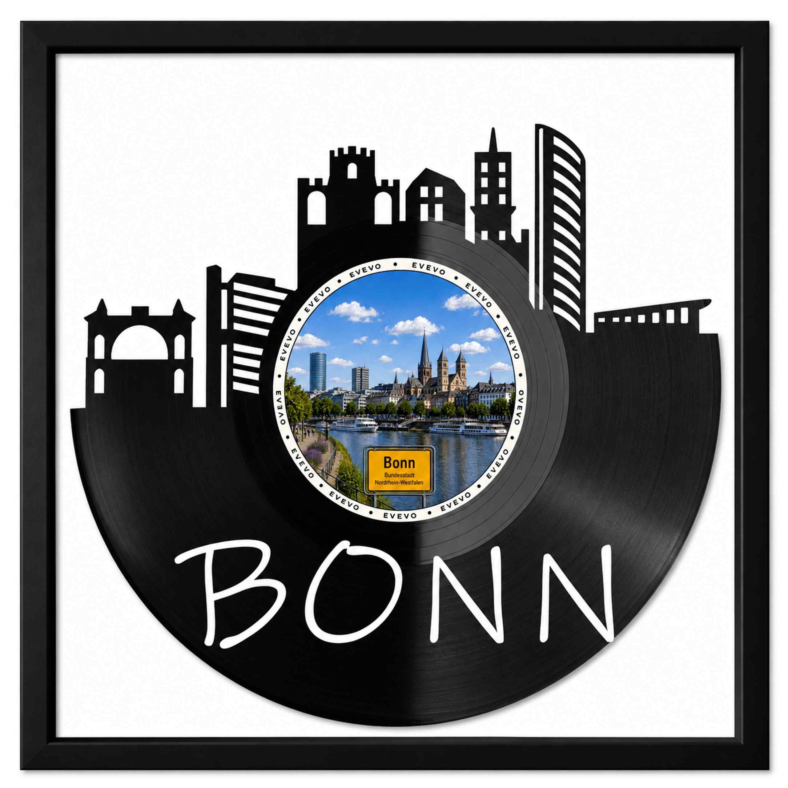 EVEVO Bonn - Decorazione da parete in vinile, con cornice, 32 x 32 cm, motivo: città federale, regalo per gli amanti della musica