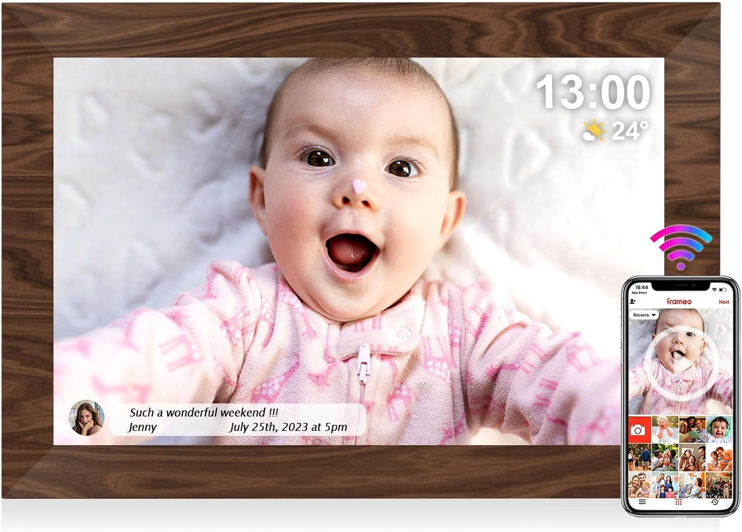 TEKXDD Digital Photo Frame WiFi, Wooden 10.1 Inch [Au Version] Smart