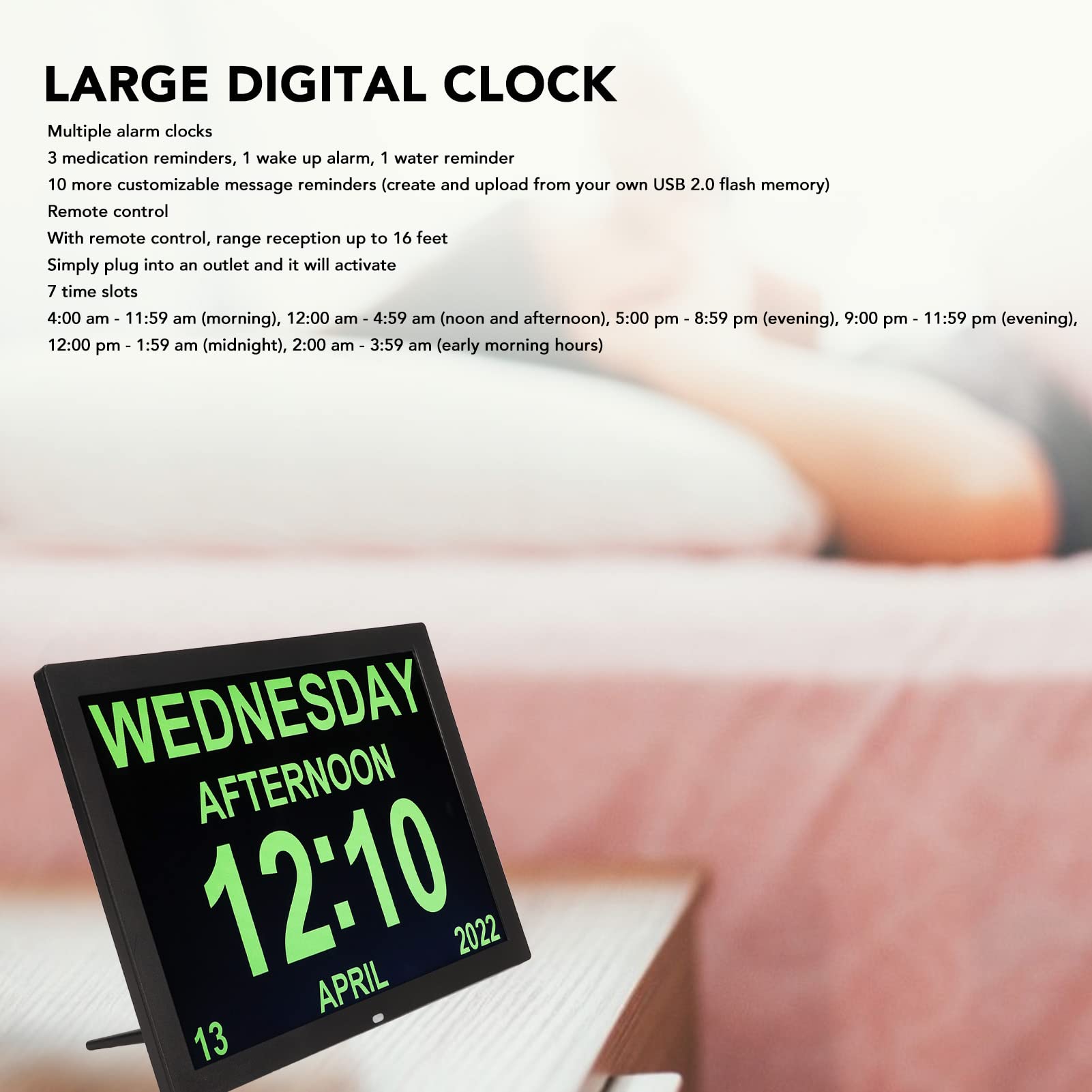 15-Zoll-Digitaluhr, Große Digitaluhr, Großes Display mit Benutzerdefinierten Alarmen und Kalendererinnerungen, Uhren für Senioren, für Alzheimer und Demenz