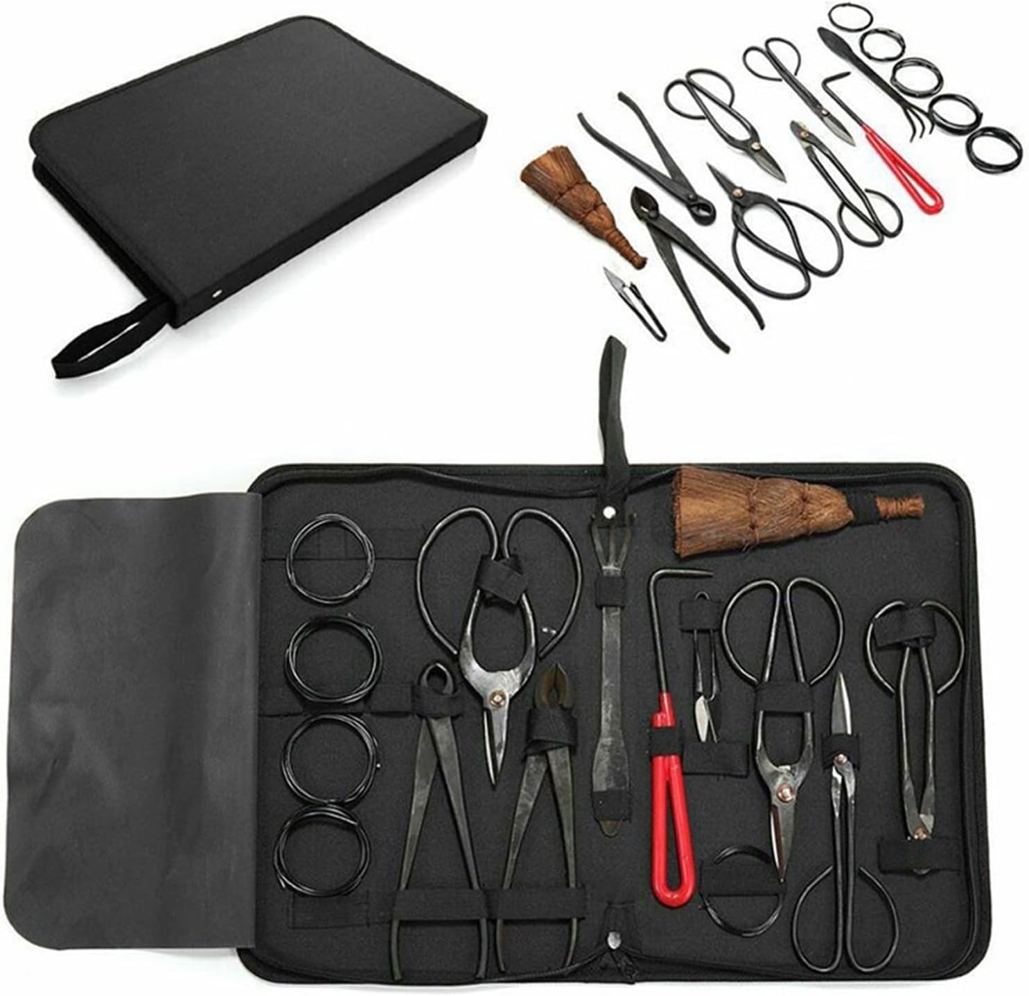 Herramientas de Jardinería Kit Juego de Herramientas de jardín, Juego Completo de 14 Piezas de Tijeras para Ramas de bonsái, Juego Completo de Herramientas de Acero al Carbono con Caja de Nailon ad