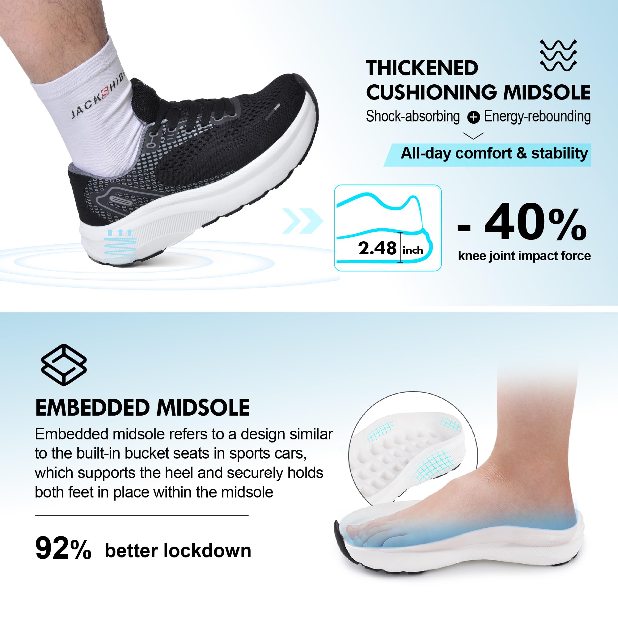 JACKSHIBO - Zapatillas de puntera ancha para hombre, con sujeción del arco