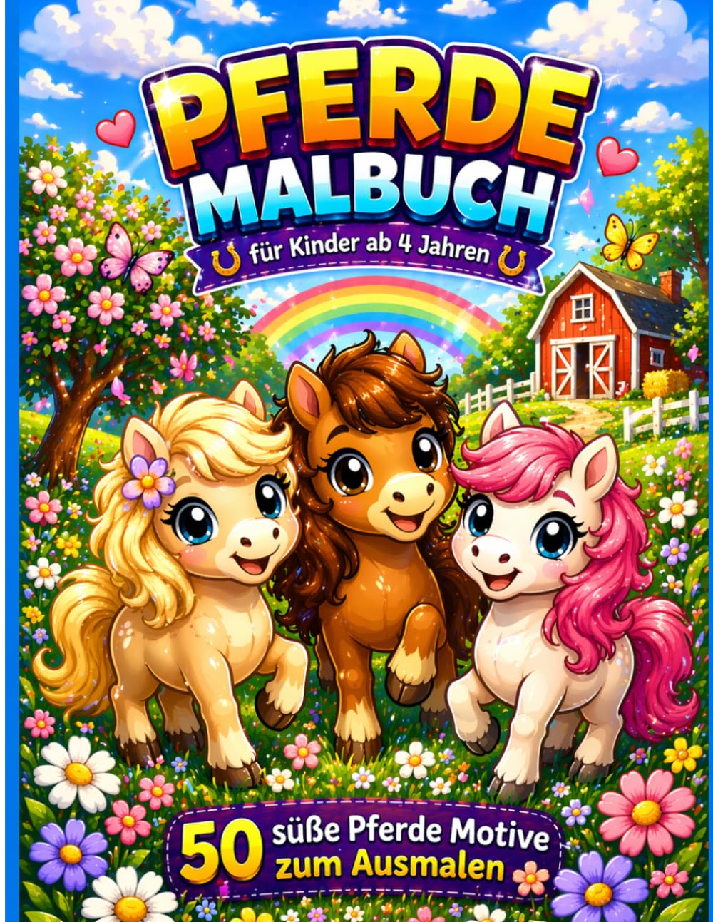Pferde Malbuch für Kinder ab 4 Jahren: Pferde Malbuch für Kinder – Süße Ponys & Pferde zum Ausmalen für Mädchen ab 4