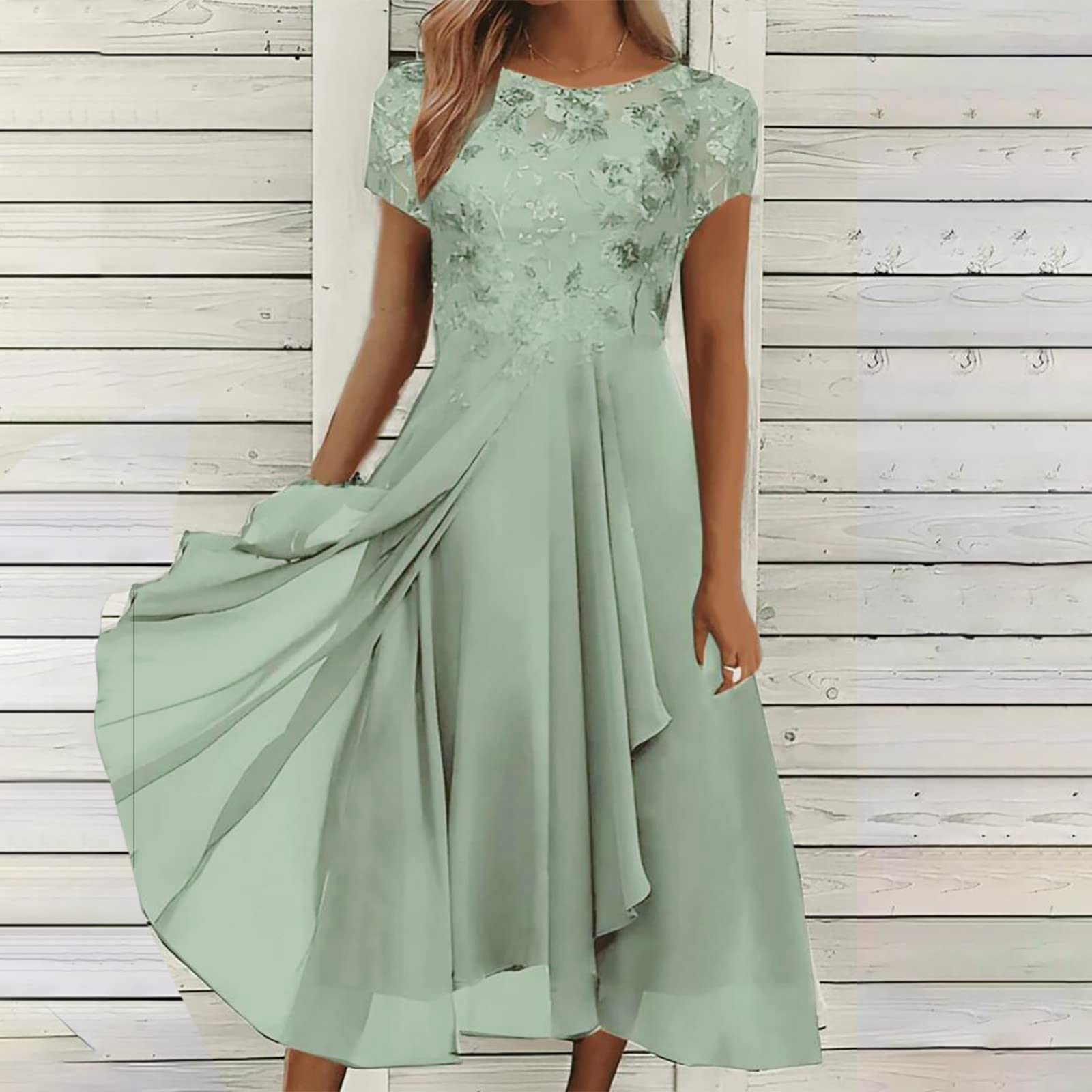 FUPODD Sommerkleid Damen Lang Spitze Abendkleider Elegant Für Hochzeit Chiffonkleid Damen Cocktailkleid Damen Abendkleid Damen Luftig Ballkleid Brautjungfernkleider Festliche Kleider Damen Schwingen