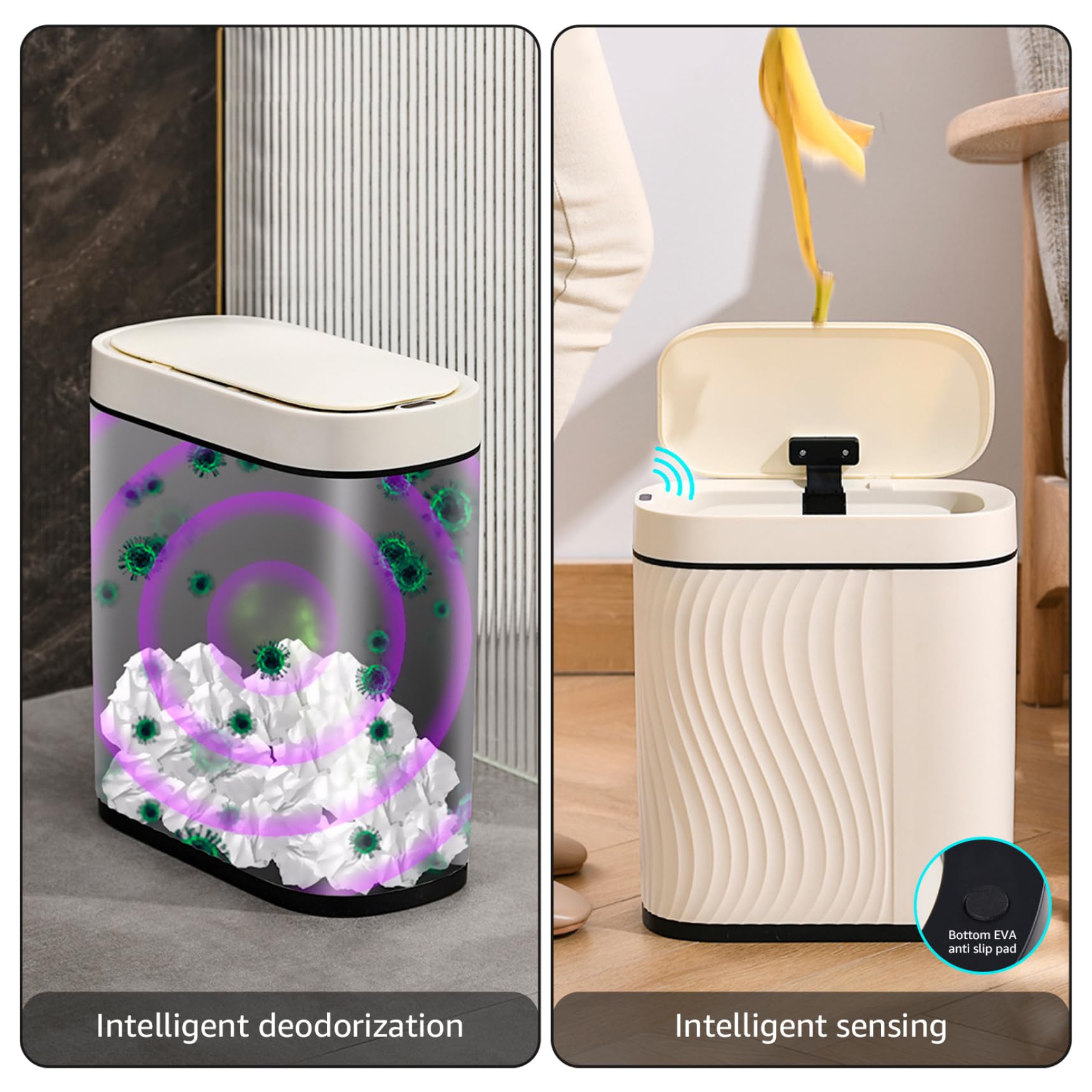 Pattumiera da Bagno 12x10x6 Sensore di Movimento Pattumiera Automatica con Coperchio Stretta Impermeabile per Bagno, Camera da Letto, Ufficio, Senza Batteria.
