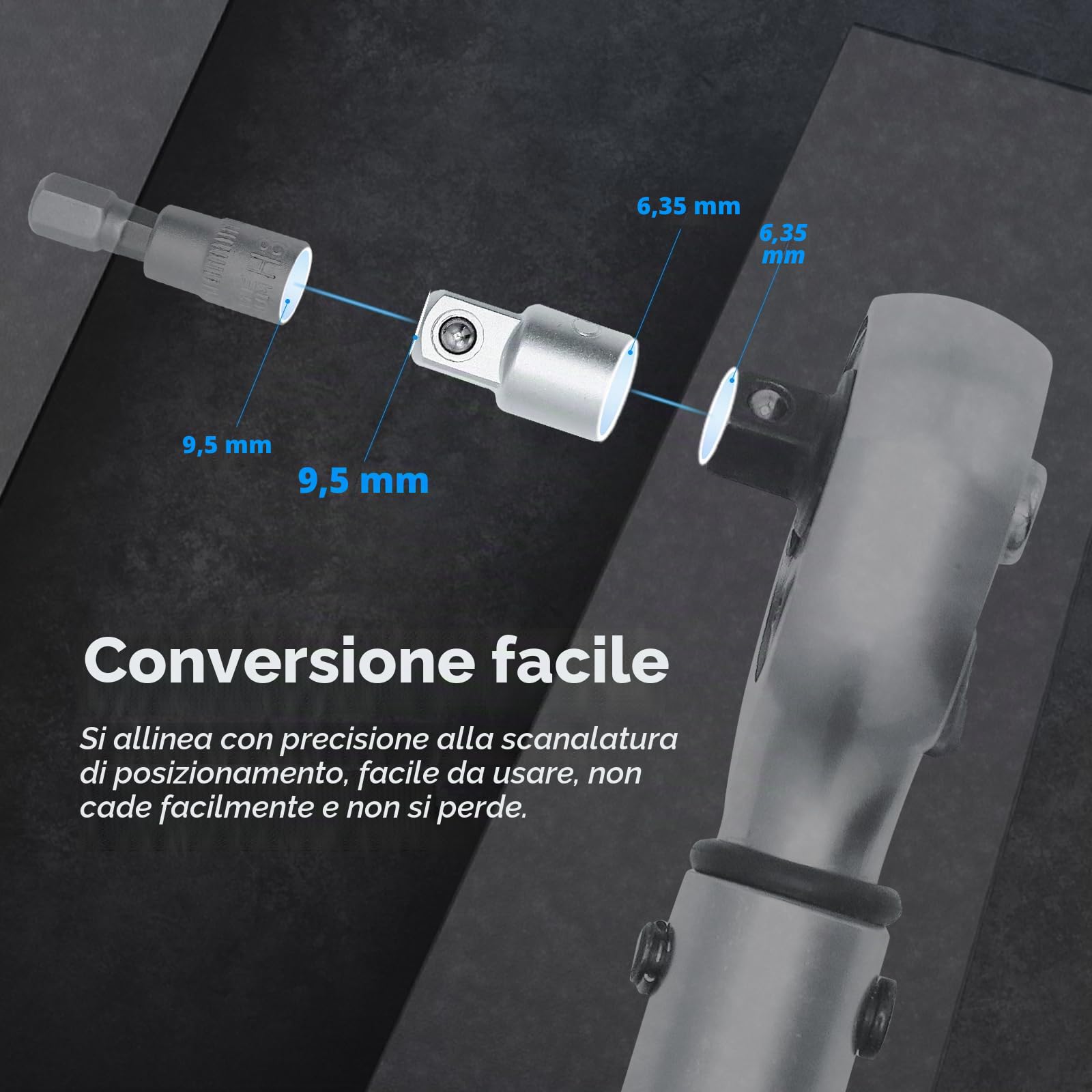 CCLIFE Set di Adattatori per Bussole 1/2" 3/8" 1/4" per Chiavi a Cricchetto o Dinamometrica 4 Pezzi