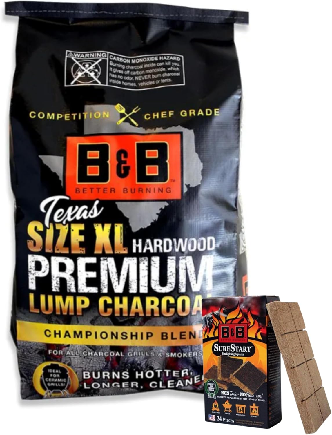 B&B Charcoal + 24 Firelighting Squares | Long-Lasting, Clean-Burning Charcoal Briquets for BBQ, Grilling & Smoking | No Chemicals or Fillers (20lb Oak + Firelights)