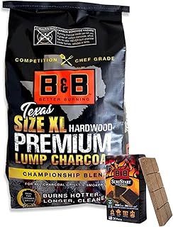 B&B Charcoal + 24 Firelighting Squares | Long-Lasting, Clean-Burning Charcoal Briquets for BBQ, Grilling & Smoking | No Chemicals or Fillers (24lb Premium XL + Firelights)