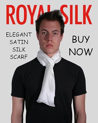 Royal Silk Aviator Scarf - OFF-WHITE - Soft, Sleek, Stylish Double Layer - Genuine Satin Silk 100% Silk