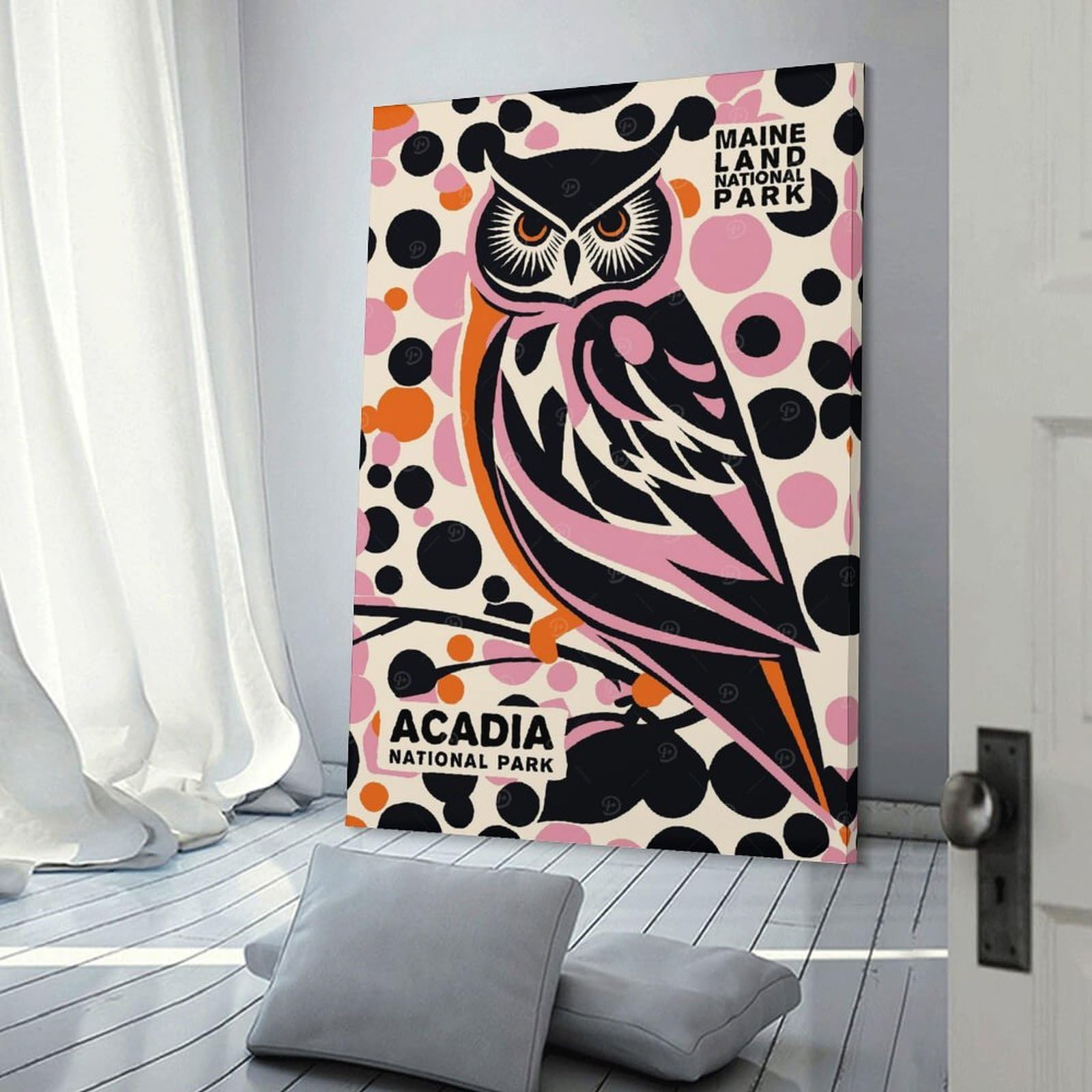 Junmoney Hanging Wall Art Owl Acadia National Park, 20x30inch(50x75cm), for Lounge, Study, Hallway Or Flat Walls, An Adaptable Decor Piece for Home Use