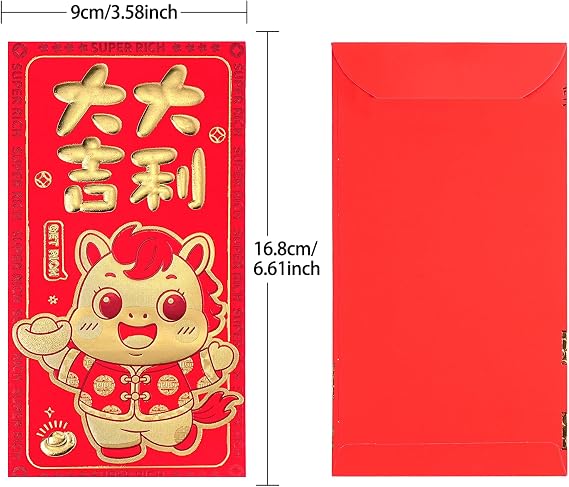 Chinese New Year Red Envelopes, 36PCS 6 Patterns KissDate 2026 Horse Lunar New Year Red Envelope Hong Bao Lai See Lucky Money Packets for Spring Festival, Wedding, Graduation