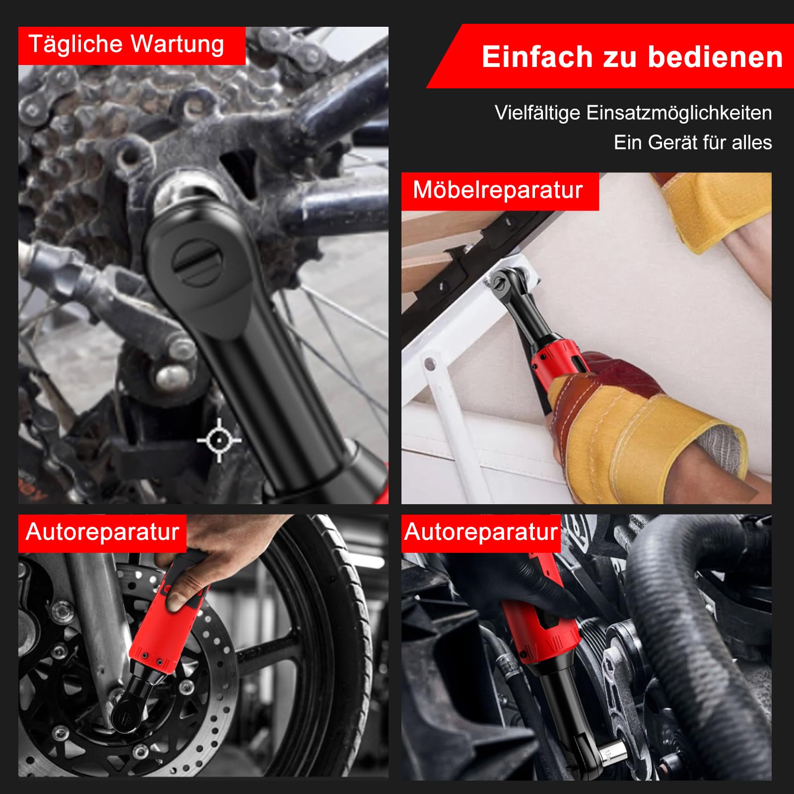 Akku Ratsche 3/8 Zoll, 12V 35N.m Elektrische Ratschenschlüssel mit 7 Steckdosen, 0-320RPM 2x1,5Ah Batterien & Schnellladung, LED-Licht, Akku Ratschenschrauber für Autos, Möbel