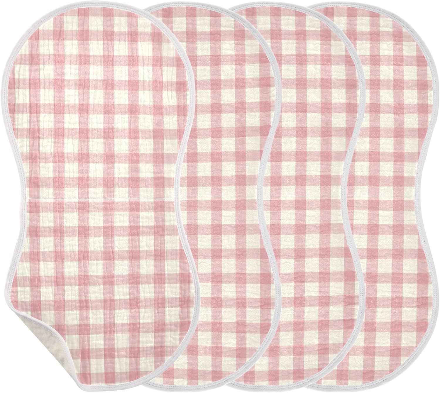 Pink Gingham Muslin Baby Burp Cloths - Super Absorbent and Soft Burping Rags - Cotton Burp Clothes Set for Boys and Girls, 4 Pack