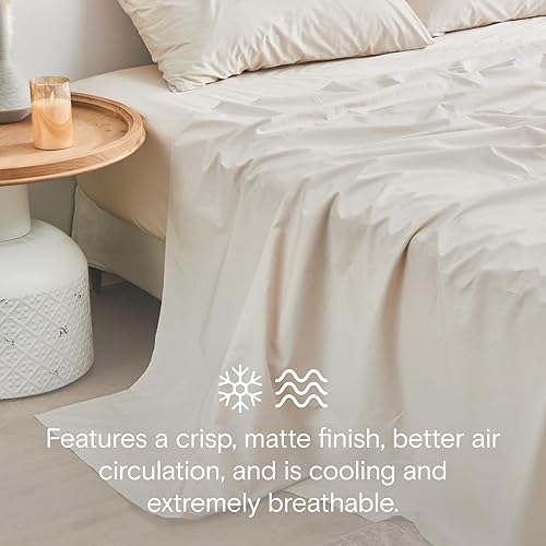 Miniatura 4 de DOZ - Juego de sábanas de 100 % algodón orgánico con certificación GOTS, tejido de percal nítido, fibra larga, transpirable, acabado mate, estilo de
