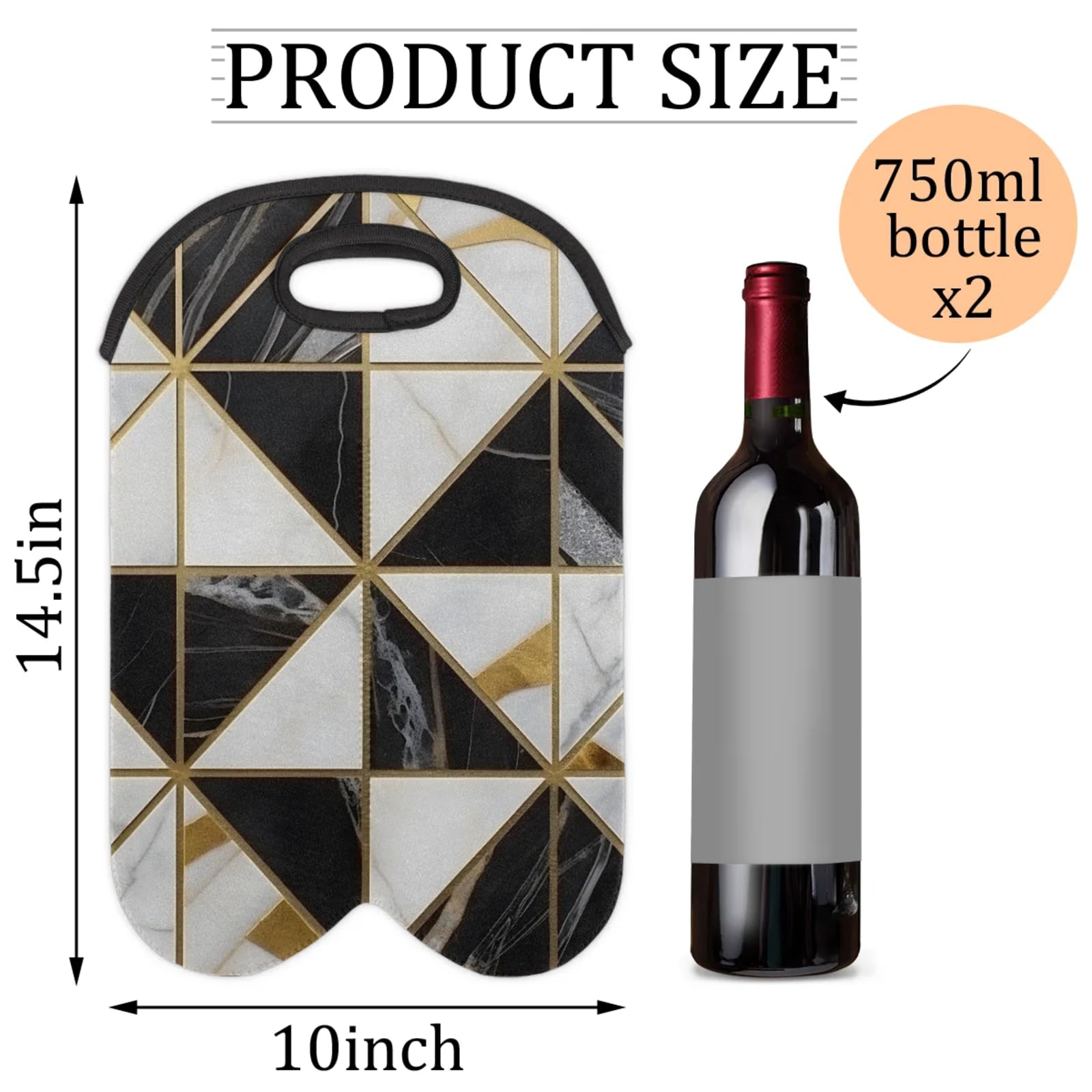 GzLeyigou 2 Bottles Marble Texture Wine Bag Sleeve Totes Geometric Neoprene Protective Wine Carrier Bag for Wine,Water, Champagne, Beer, Baby Bottles,Gift 14.5 x 10 Inches
