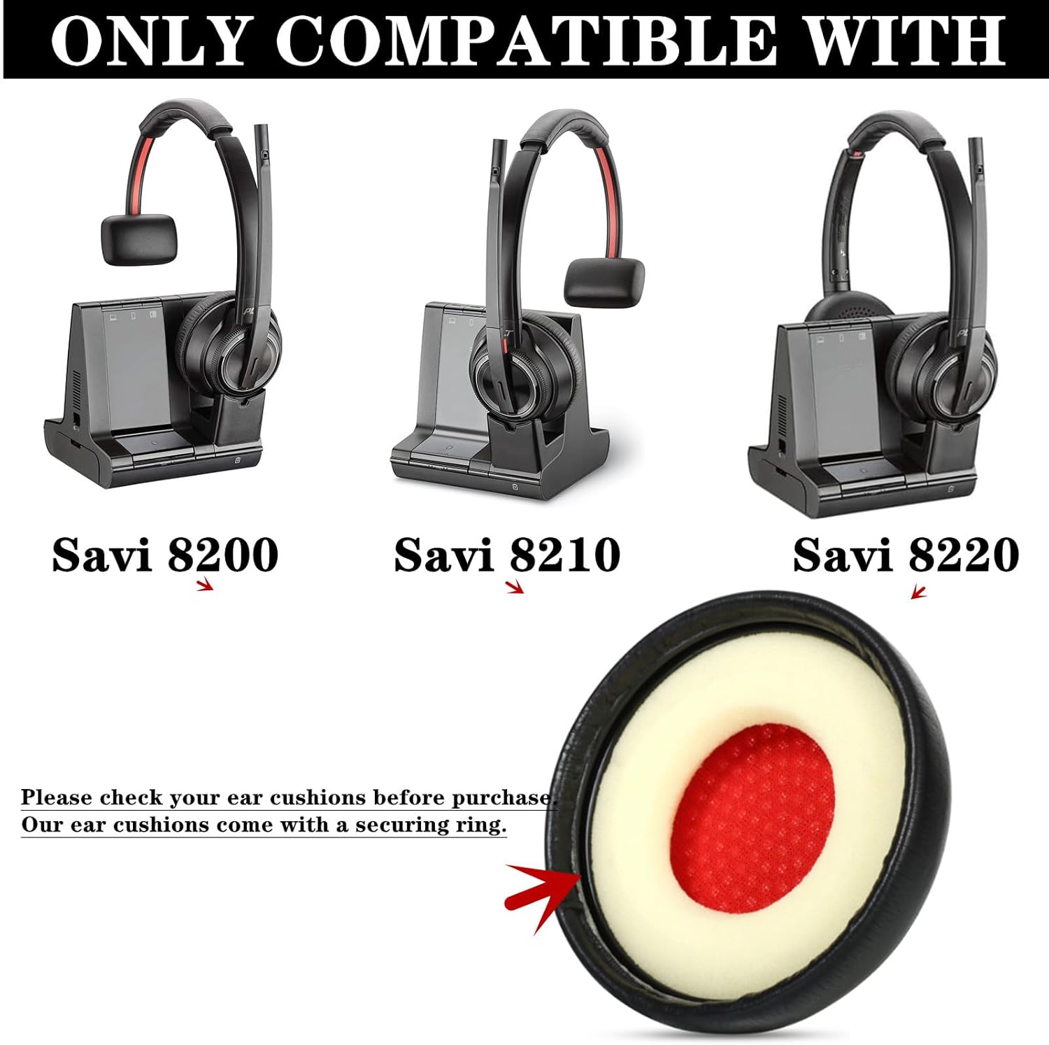 Replacement Earpads Compatible with Plantronics Savi 8220 Savi 8210 Savi 8200 Wireless Headset Cushions with Soft Memory Foam Accessories-Black