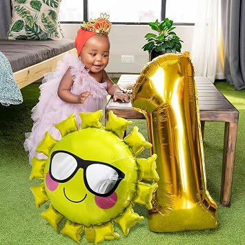 Jumbo Cool Smile Face Sun With Sunglasses Balloons, Unique Gold Sunshine Cute Sun Helium Mylar Balloon For Summer Theme Party, Sunny Wedding, Birthday, Baby Shower Party Decorations Supplies