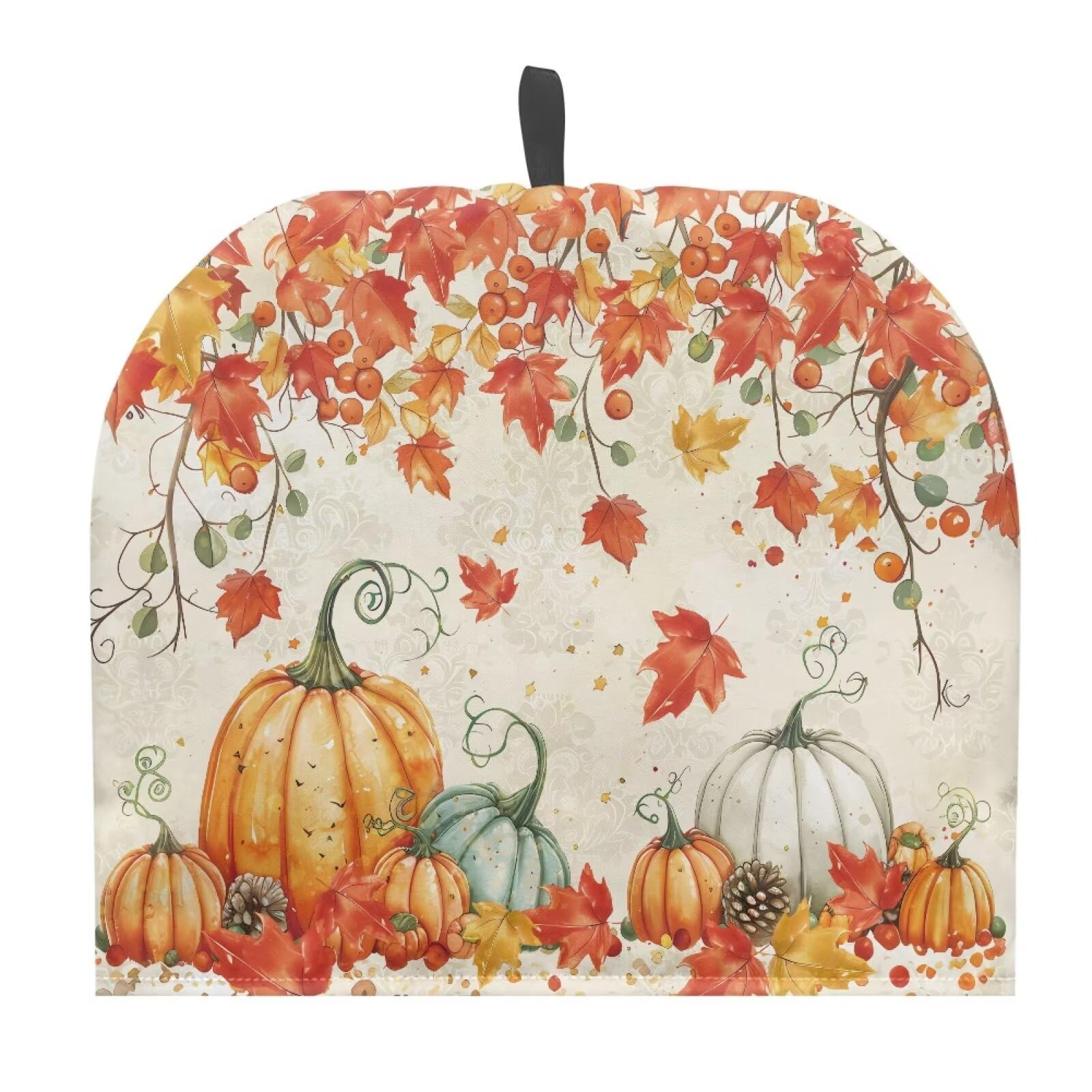 Autumn Maple Leaf Pumpkin Insulated Teapot Dust Cover, Tea Cosy with Hanging Loop Thermal Insulation Breakfast Warmer, Home Kitchen Table Hotel Tea Party Thanksgiving Decor